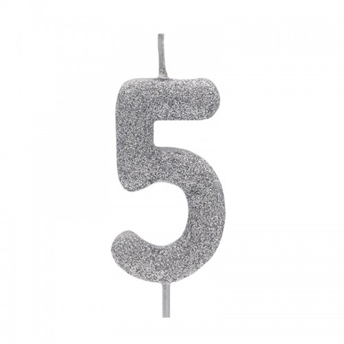 Vela Número 5 Prateado Glitter